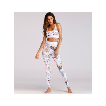 2019 Women′s 2-Piece Floral Print Sport Bra and High Waist Yoga Leggings Yoga Set